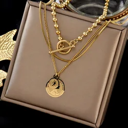 316L Stainless Steel New Fashion Upscale Jewelry 3 Layer Separable Queen Avatar Charms Chain Choker Necklaces Pendants For Women