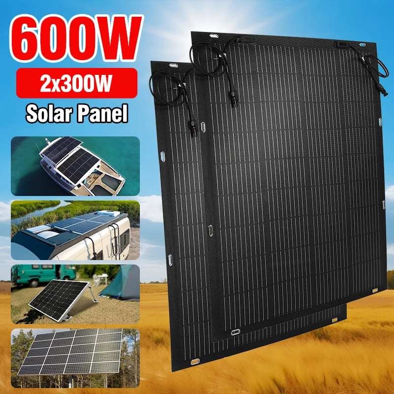 

18V Solar Panel 300W / 600W Monocrystalline Cell PV Photovoltaic Module 12V 24V Battery Charge / Plug and Play System Home Car