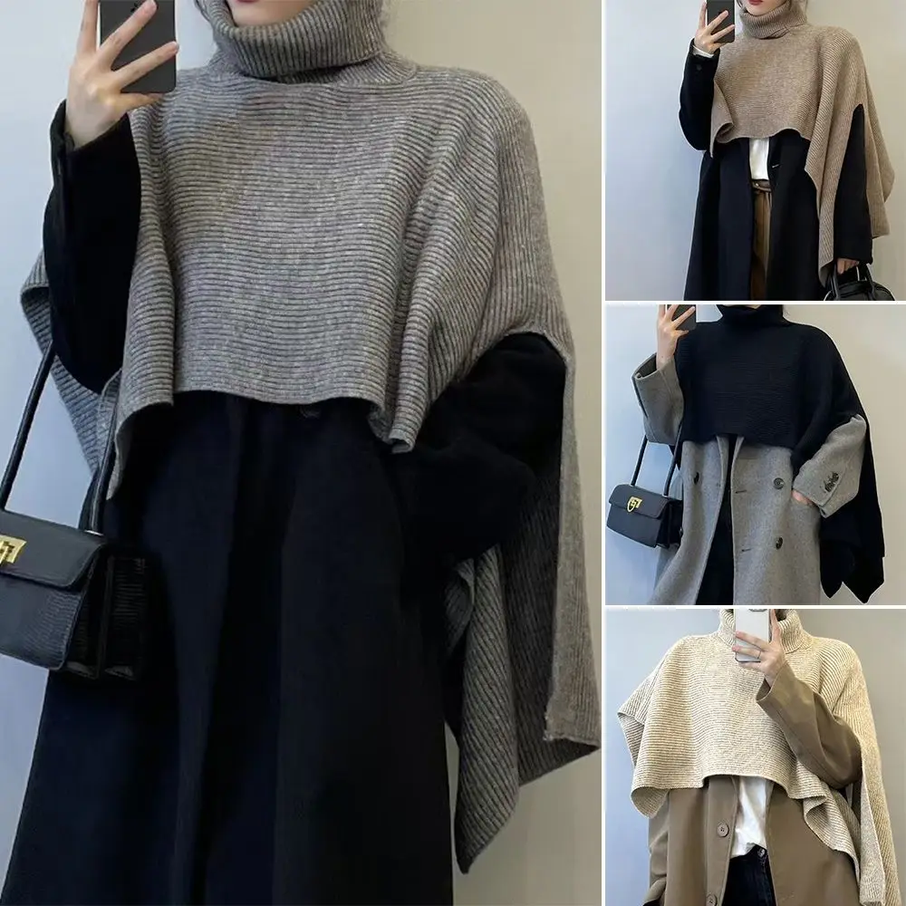 Versatile Pure Color Knitted Scarf High Collar Warm Cowl Neck Scarf Overcoat Style Scarf Women