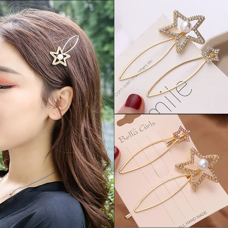

Pearl Star Hair Clip Set Rhinestone Crystal Five Point Star Barrettes Fashion Elegant Hairpins for Women Girls Daily Accessories