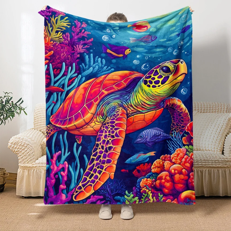 Ocean Voyager Flannel Throw Blanket Soft Sea Turtle Design All Season Cozy Comfort for Marine Life Theme Gift