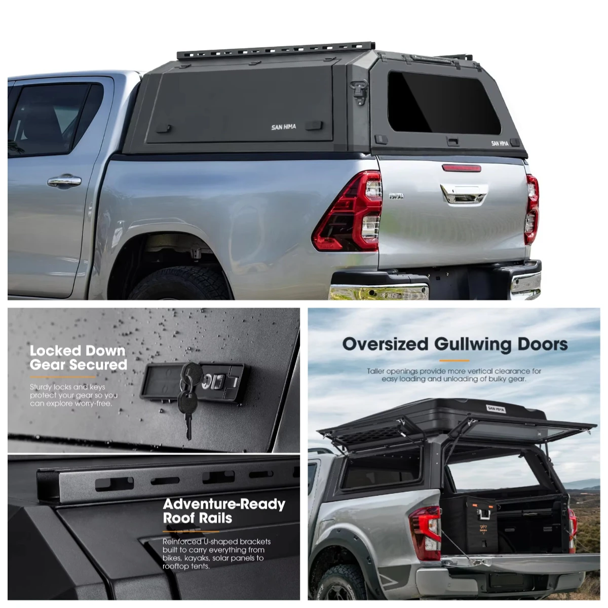 

SAN HIMA 4x4 Waterproof Aluminum Alloy Steel Pickup Hardtop Topper Ute Tub Canopy for A-Deck 2015+
