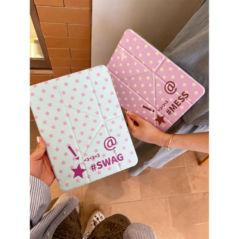Polka Dots English Star Korea ins Y2K Fold Flip Clear Cover For iPad 10th 11th Gen 7/8/9 10.2'' Air 4 5 6 7 11 Mini 6 7 Case