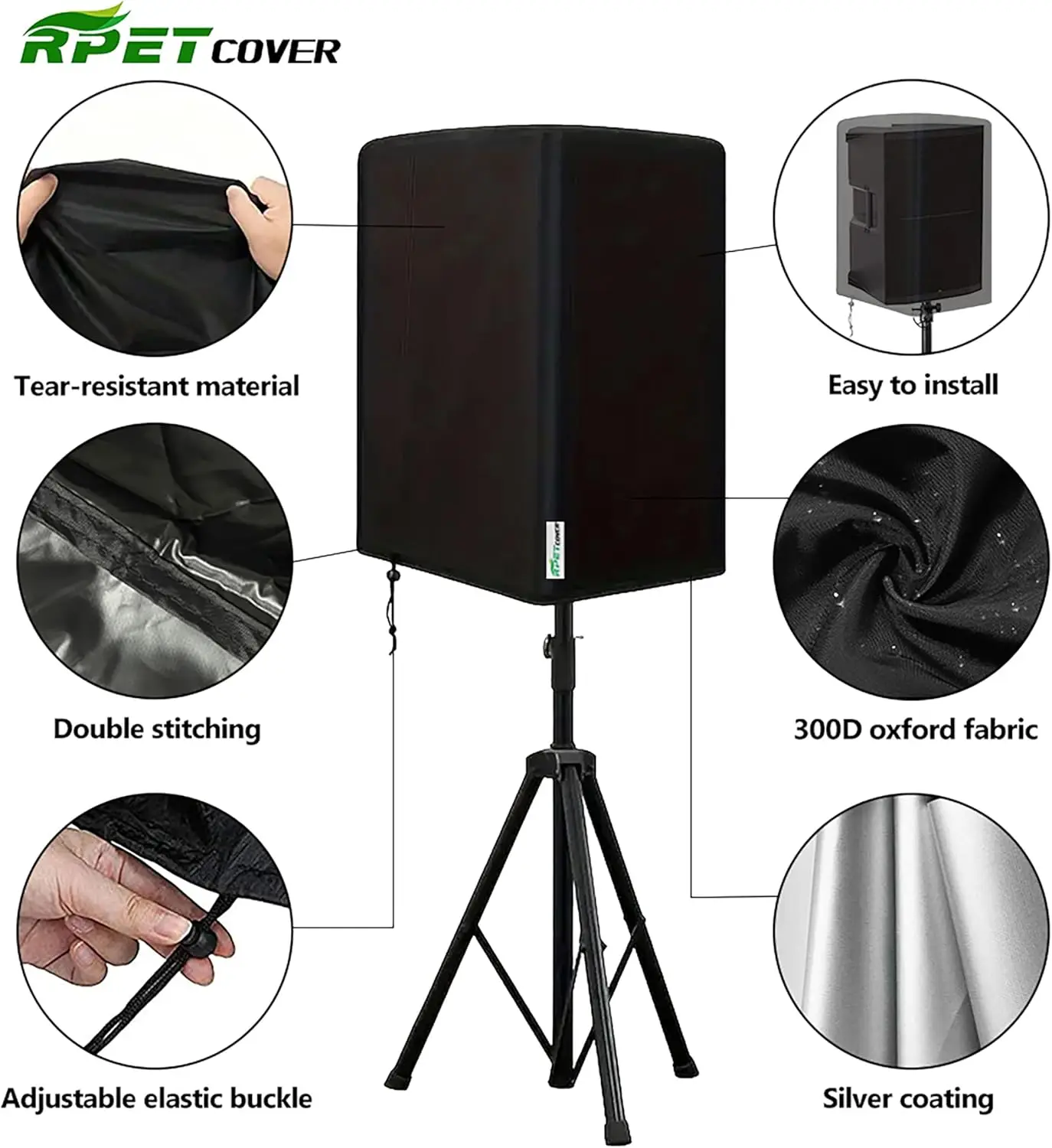 RPET Speaker Cover for PA/DJ Mounted on Stand Power Speakers Oxford Cloth Dust Cover Water Resistant Dustproof UV Protection