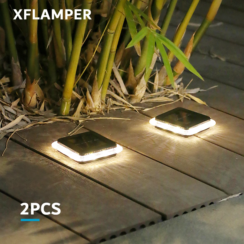 8LED Solar Lights Outdoor for Garden Warm White IP65 Waterproof Deck Stair Step Lawn Pathway Ground Lamp （2PCS）