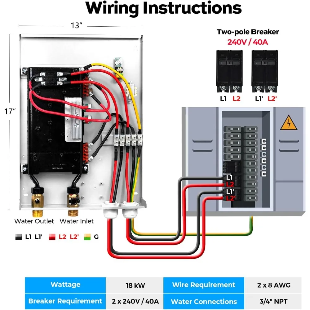 18kW Tankless Water Heater Electric, 240 Volt On Demand Instant Hot Water Heater, with LED Digital Display, ETL Certified