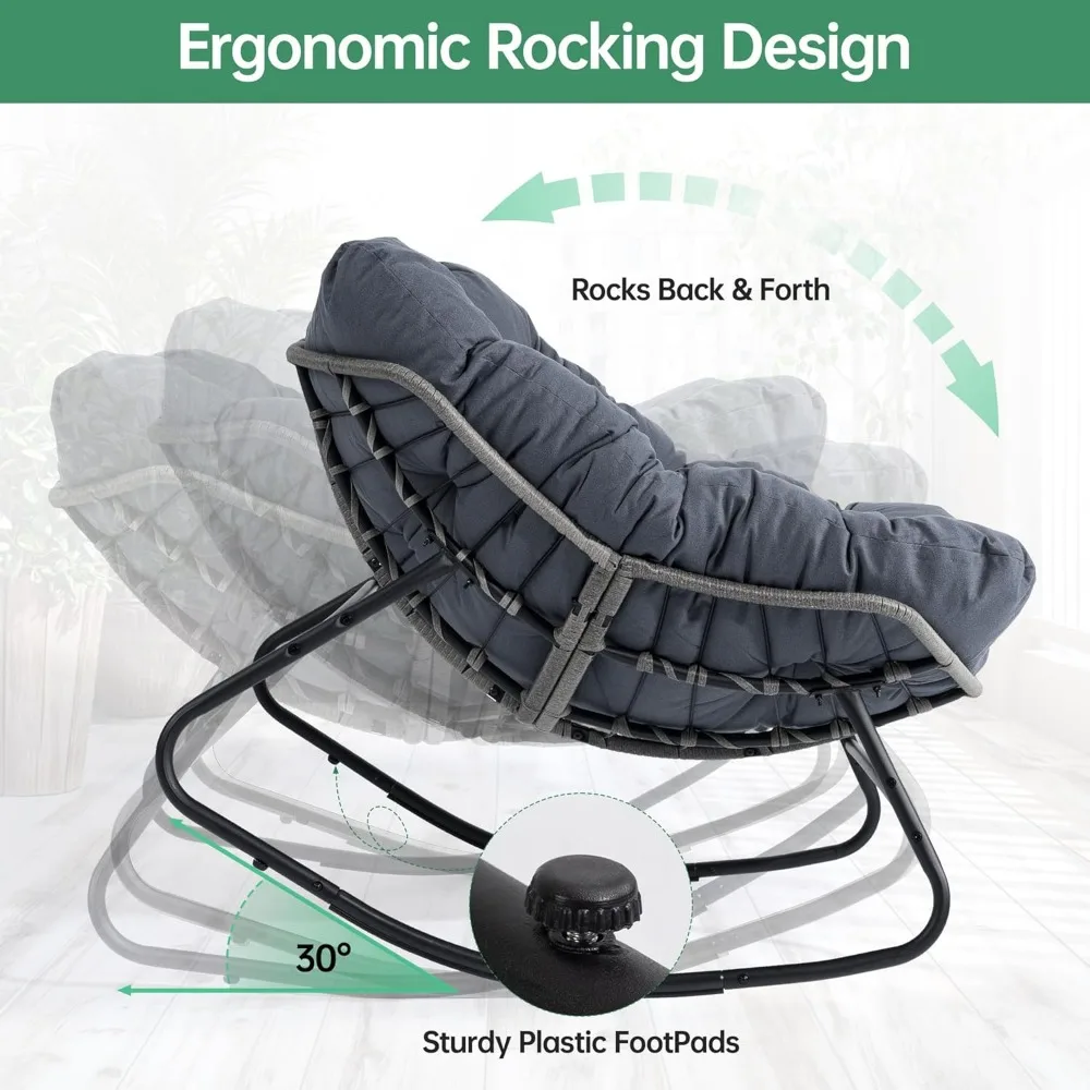 كرسي هزاز باباسان خارجي، كراسي هزازة داخلية كبيرة الحجم مع وسادة وجيوب جانبية قابلة للإزالة، بيضة الروك C