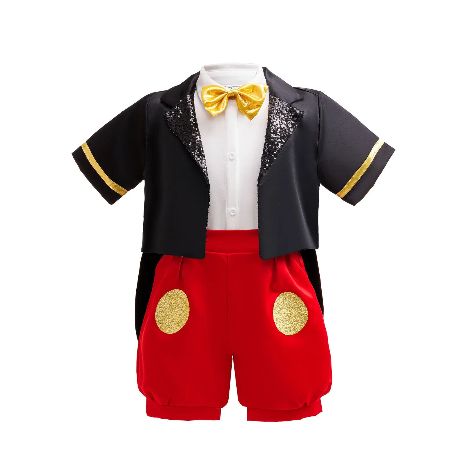 Little Gentleman Cosplay Costume 3Pcs Suit Short Sleeve Lapel Coat+Shirt+Overalls Boy And Girl Halloween Mickey Role Play Outfit