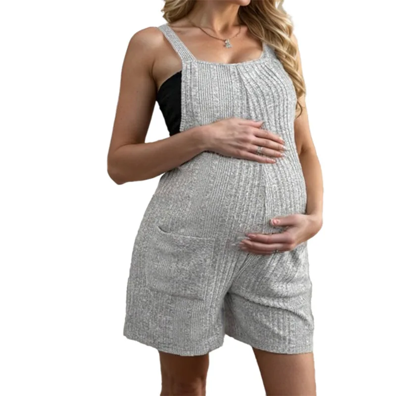 Maternity Jumpsuits Knee-length Plus Size Summer Fashion Pregnant Woman Rompers Solid Color Pregnancy Overalls Cotton Clothes