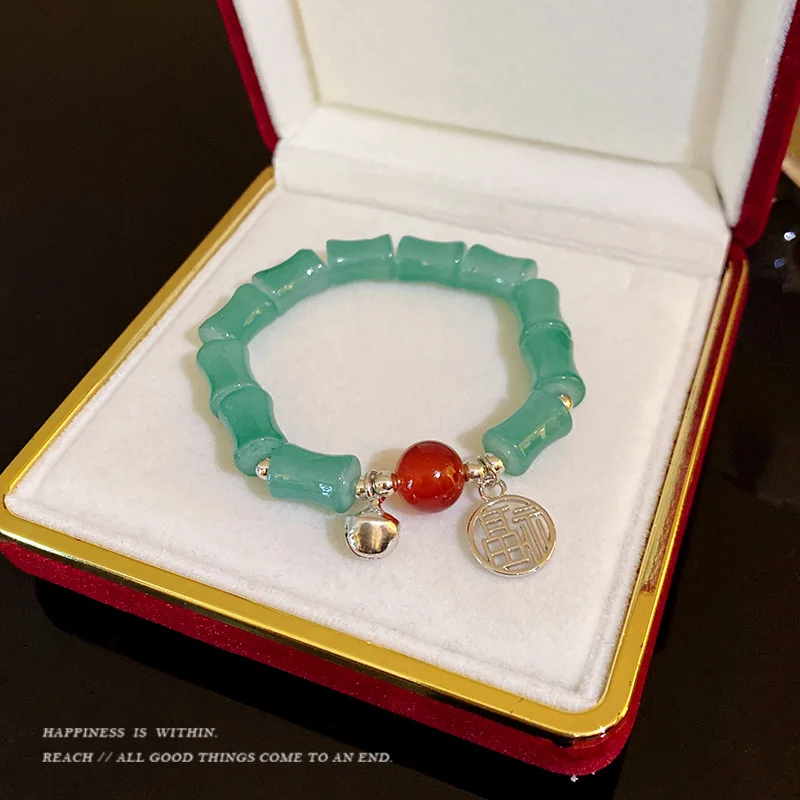 

New Chinese Style Imitation Chalcedony Bamboo Lucky Brand Bracelet for Women's Niche National Style Simple Girlfriends Hand Rope