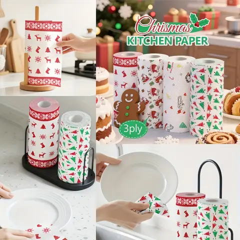 35 Sheets/Roll Extra Thick Christmas Kitchen Paper Towels - Heavy Duty Wet & Dry Use，Multi-Functional, One-Time Use