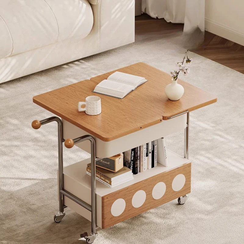 Cream Style Small Side Table, Movable Solid Wood Coffee Table, Rotatable Home Storage Rack, Creative Soft Decor For Home