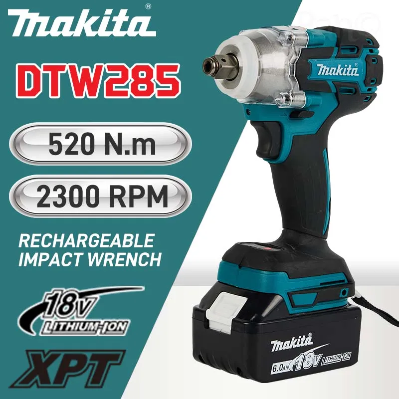 Makita DTW285 brushless rechargeable impact electric wrench 18V high torque lithium battery wrench auto repair tool