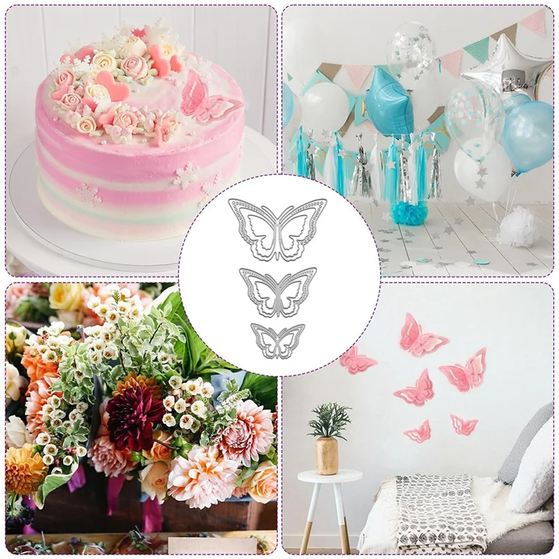 CYCLI-3Pcs 3D Butterfly Metal Die Cuts, Butterfly Die Cut For Card Making Butterfly Frame Cutting Dies