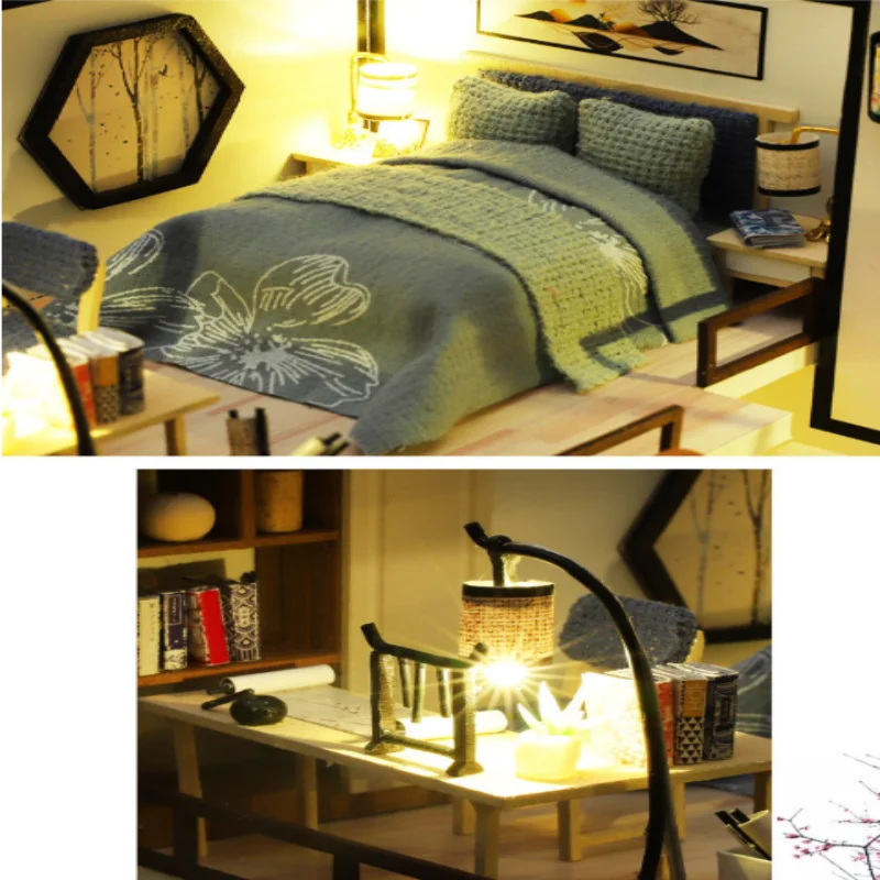 OUZEY Ink Bamboo Scholar Studio, drewniany model 3D do samodzielnego montażu, chińska architektura zen dla nastolatków