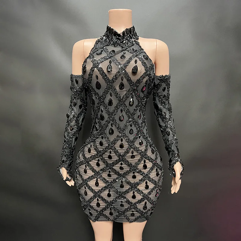 زي عيد الميلاد زي أداء الماس زي الماس اللامع فستان سهرة قفازات الماس الساخن Vestidos Para Mujer Fiesta Elegante