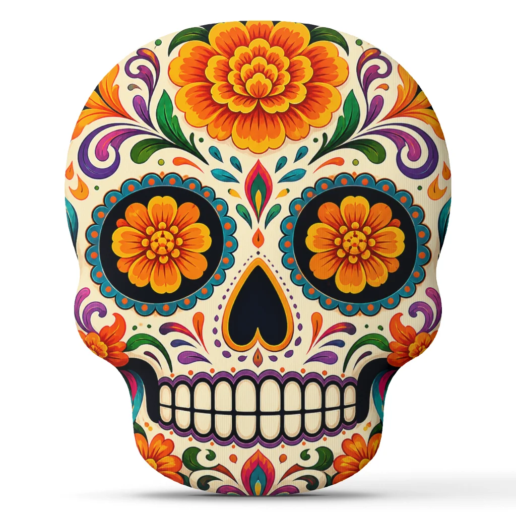 Day of the Dead Skull Pillow Mexican Calavera Cushion Marigold Floral Throw Pillow Plush Stuffed Folk Art Home Decor Gift