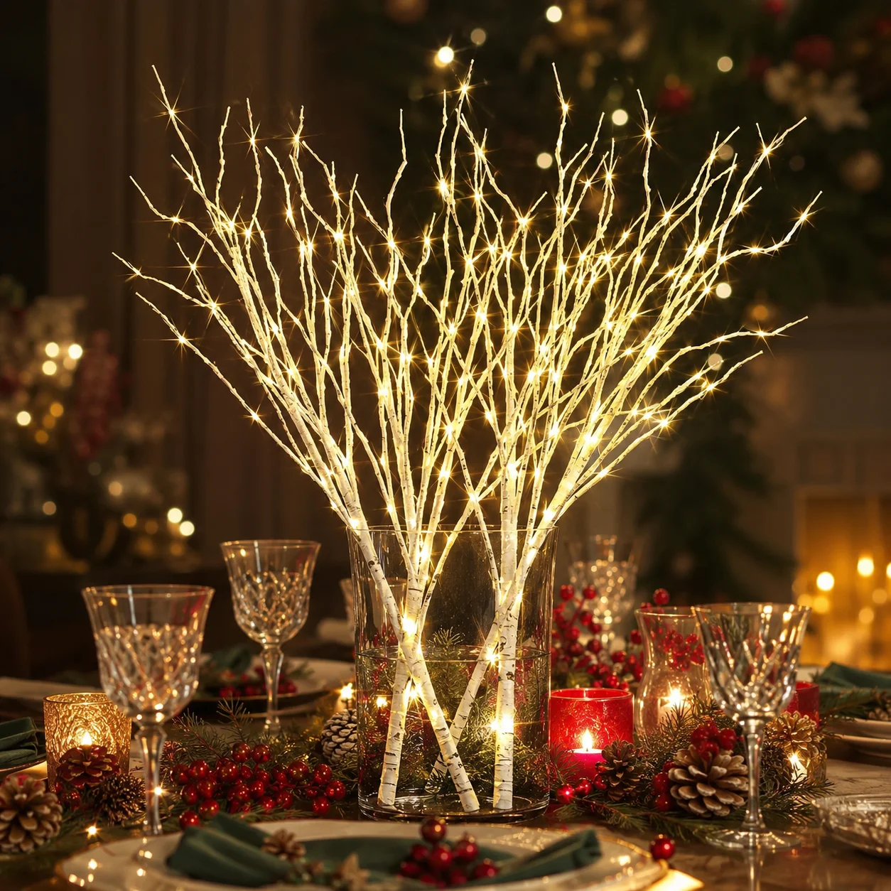 Christmas LED Birch Branch Lights Warm White Battery Powered Twig Lamp for Vase Home Bedroom Wedding Party Holiday Decoration