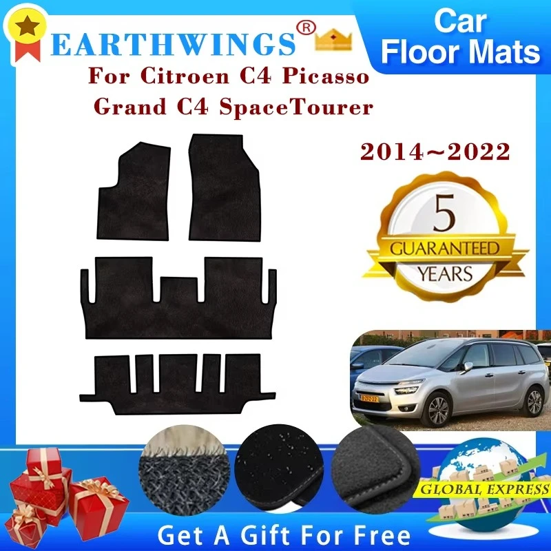 For Citroen C4 Picasso Grand C4 SpaceTourer 7 Seater 2014~2022 Car Floor Mats Panel Footpads Carpets Cover Rugs Auto Accessories