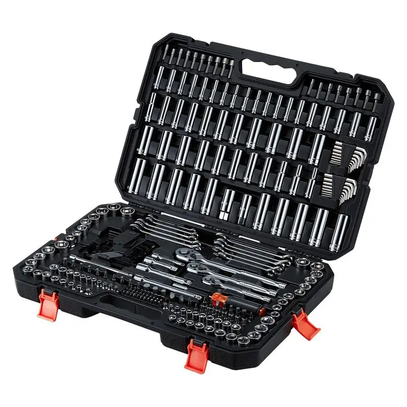 Mechanics Tool Set, 253-Piece Mechanic Tool Kit, 1/4 in, 3/8 in, and 1/2 in Drive, SAE and Metric Socket Set, Wrenches, Screwdriver Bits, Accessories, and Storage Case, for Automotive Repair