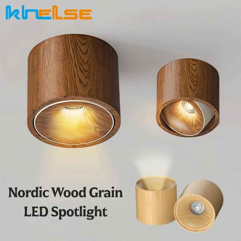 

Nordic Walnut Wood Grain LED Downlight Anti-Glare Surface Mounted Aluminum Ceiling Lamp Corridor Gallery Bedroom Decor Spotlight