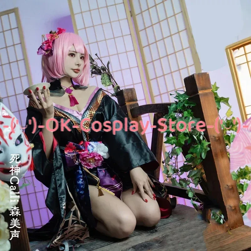 VTuber Mori Calliope Cosplay Costume Japanese New Year Kimono Suit Party Outfits Halloween Carnival Uniform Custom Made