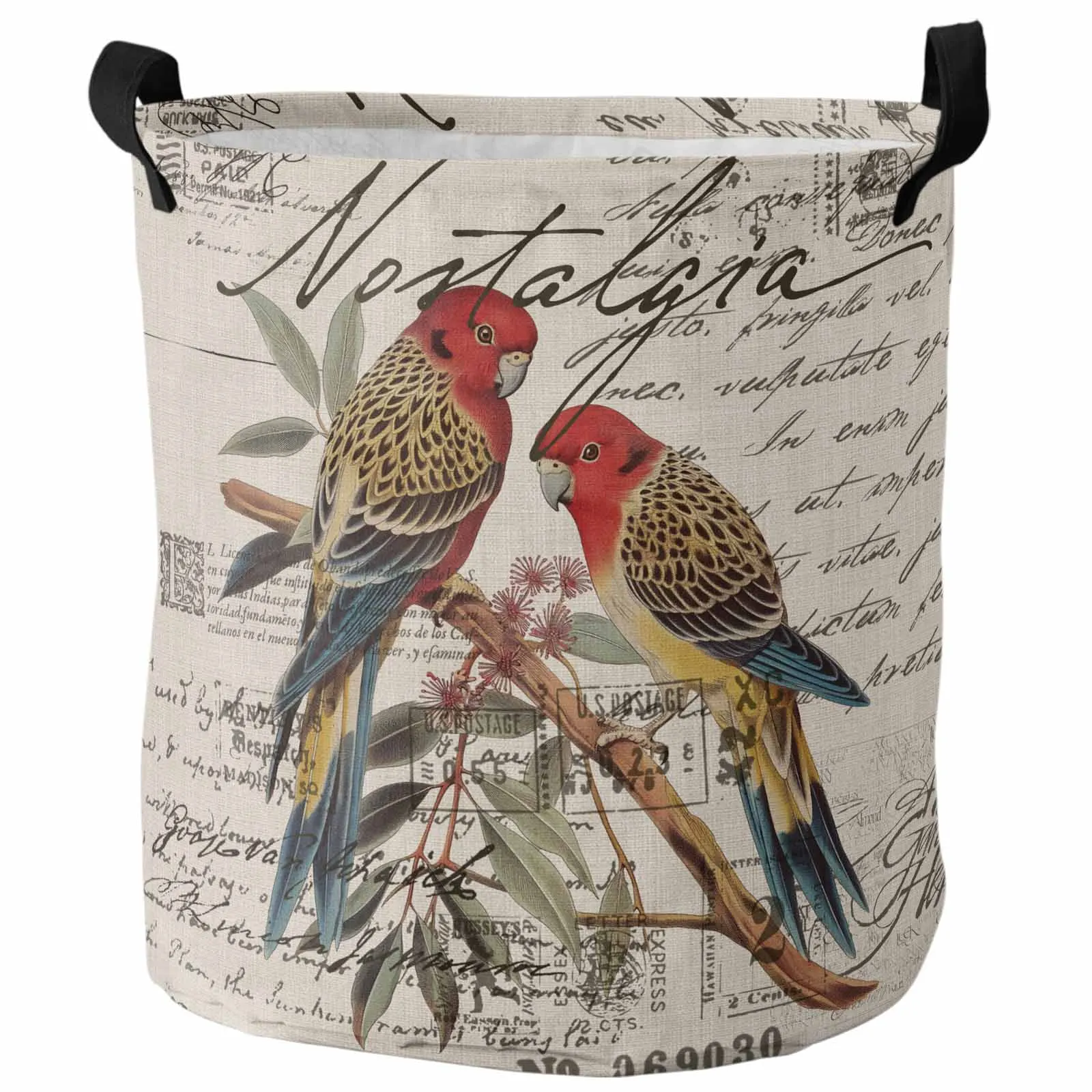 Retro Illustration Bird Envelope Postmark Foldable Dirty Laundry Basket Kid's Toy Organizer Waterproof Storage Baskets