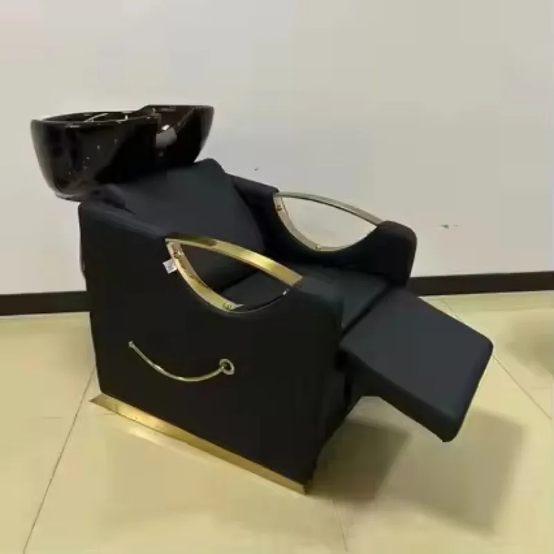 Professional Black Adjustable Massage Shampoo Chair for Hair Salons Modern Design Metal Material