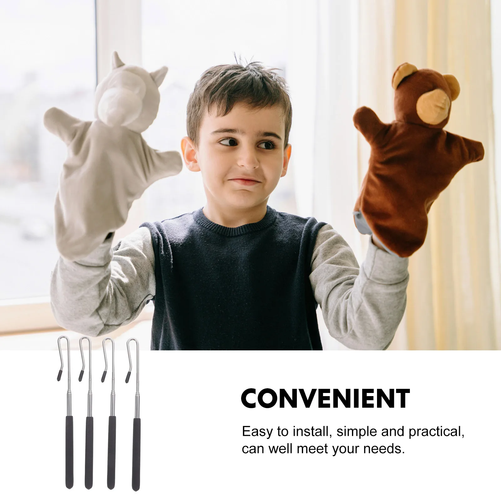 Palos de Control de marionetas extensibles, rango de 20-55cm, Material metálico duradero para asas de marionetas precisas y versátiles, 4 Uds.