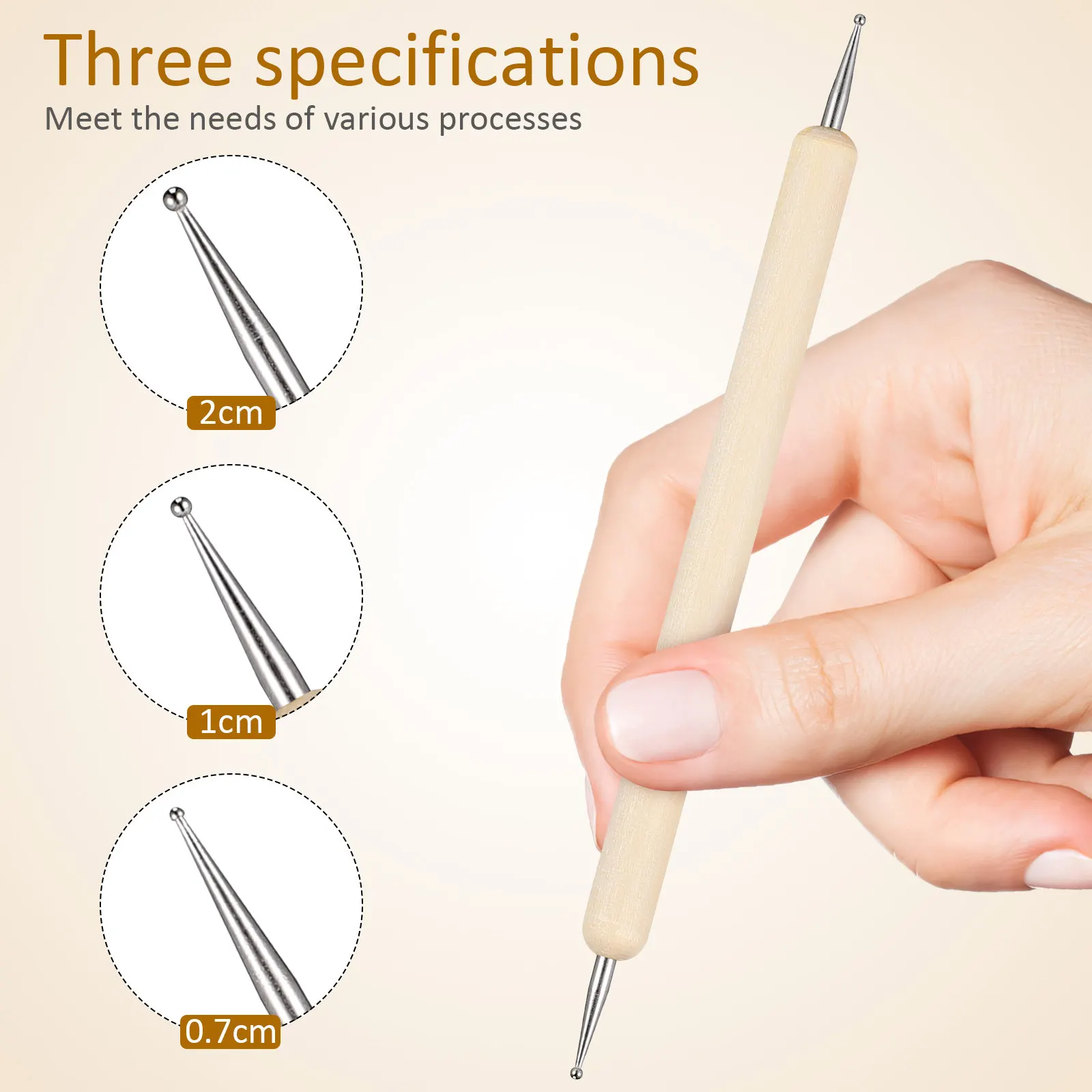 3Pcs Ball Styluses Set Wooden Handle Stainless Steel Tip for Clay Sculpting Embossing Pottery Ceramics Modeling Transfer Tracing