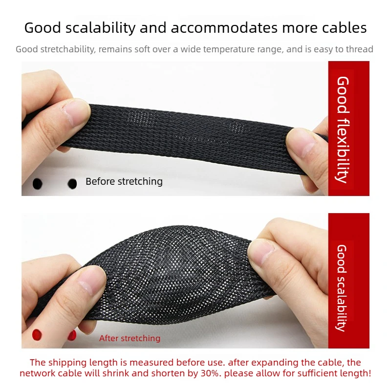 3mm~60mm PET Insulated Cable Sleeving Black Red Blue Tight Expandable Wire Sleeve Flame-retardant Nylon Braided Mesh Sheath Tube