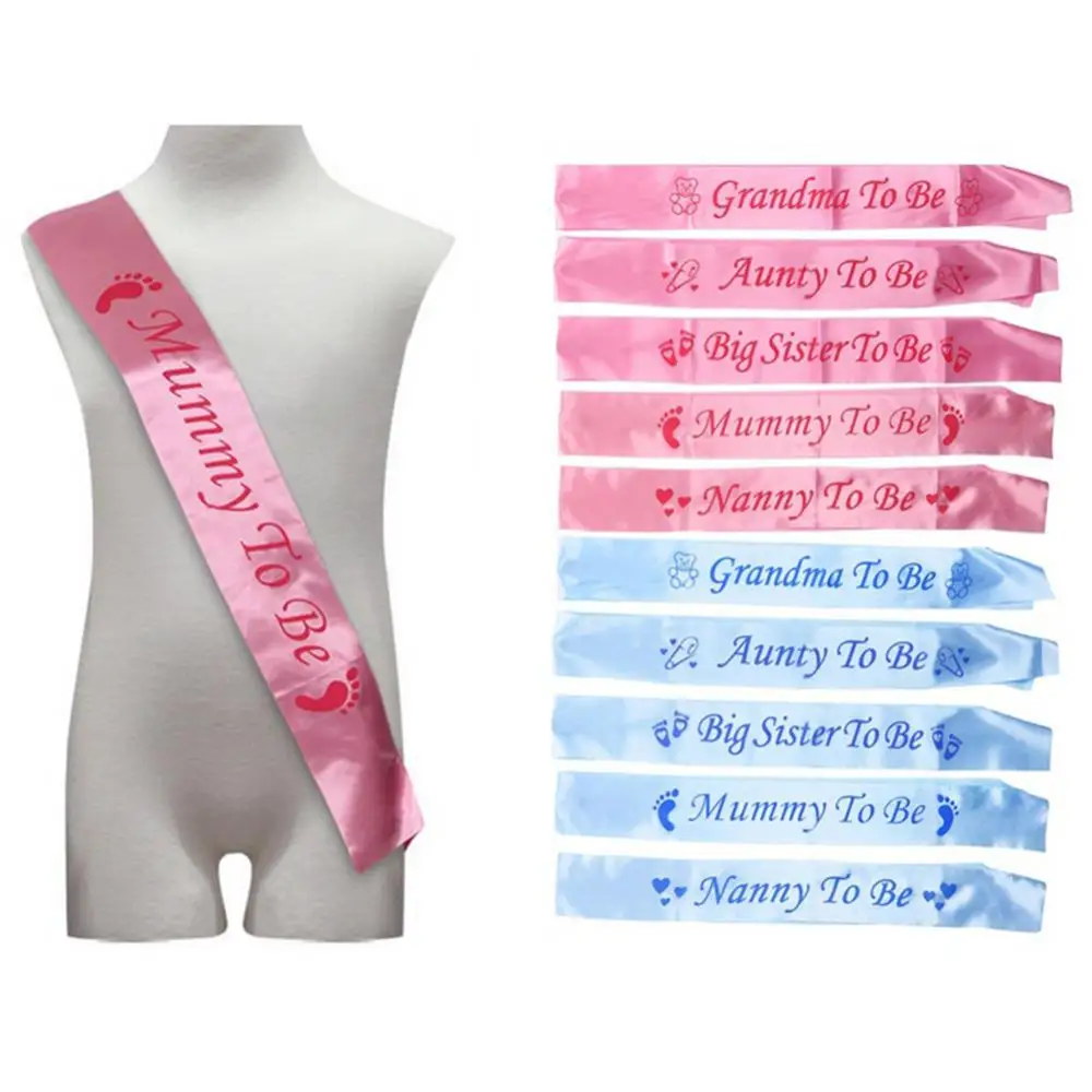 Baby Shower Sash Party Decoration Mom To Be/Grandma/Auntie/Nanny/Big Sister Sash Satin With Glitter Baby Shower Party Supplies