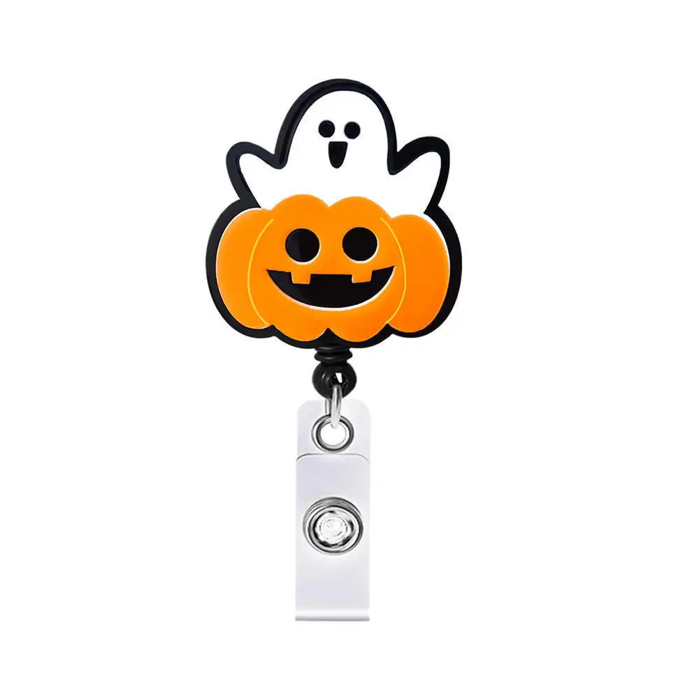 New Halloween Pumpkin Ghost Acrylic Retractable Badge Reel Clip Badge Holder Nurse Doctor Student Nurses Office ID Card Holder