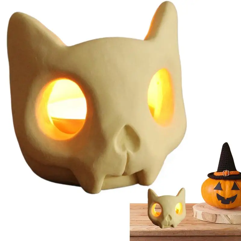 

Cat skull candle holder novelty tea light holder Halloween horror atmosphere decoration suitable for holiday desktop decoration