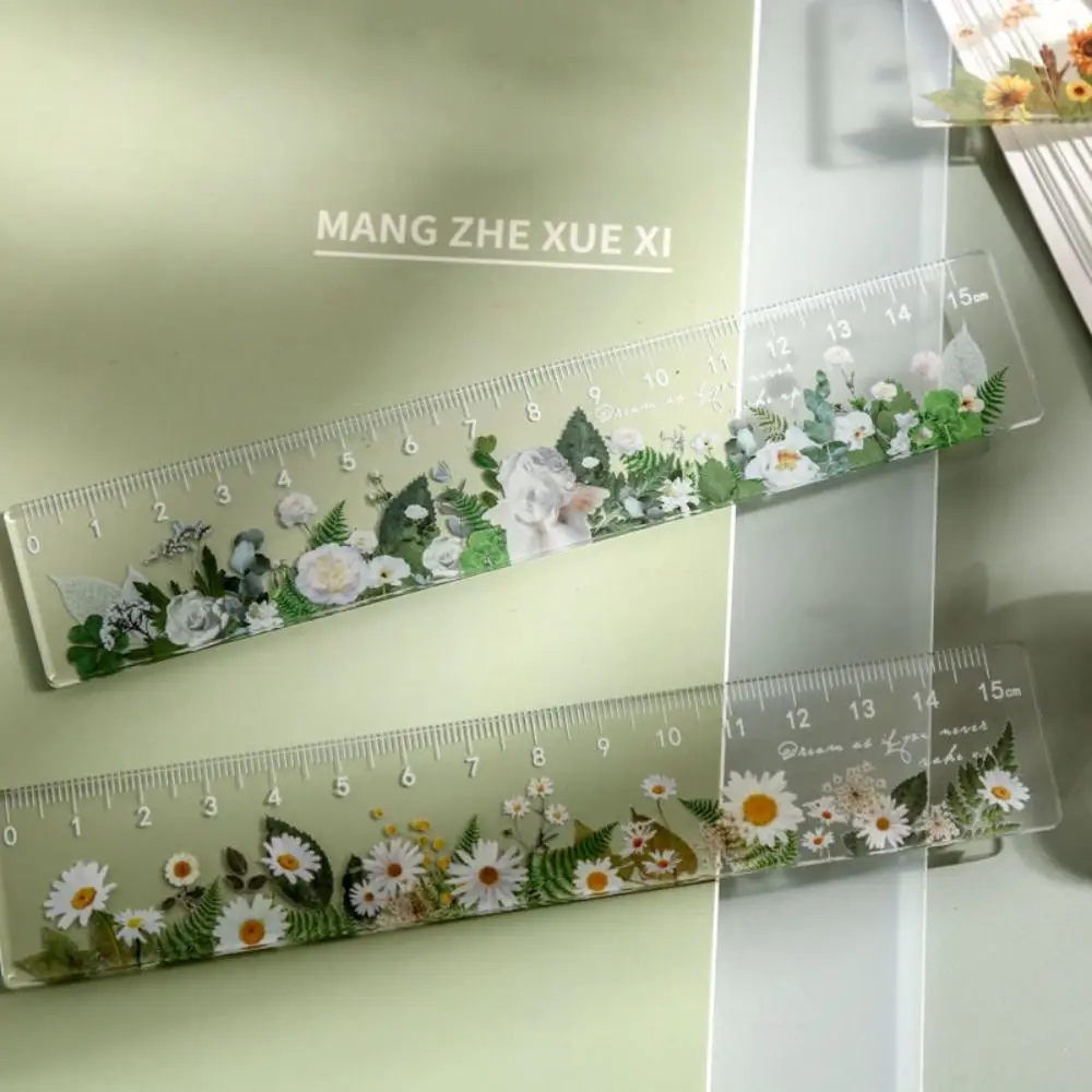 15 センチメートル定規学生ギフトプラスチック直定規レトロ花柄透明描画ツール学校事務用品