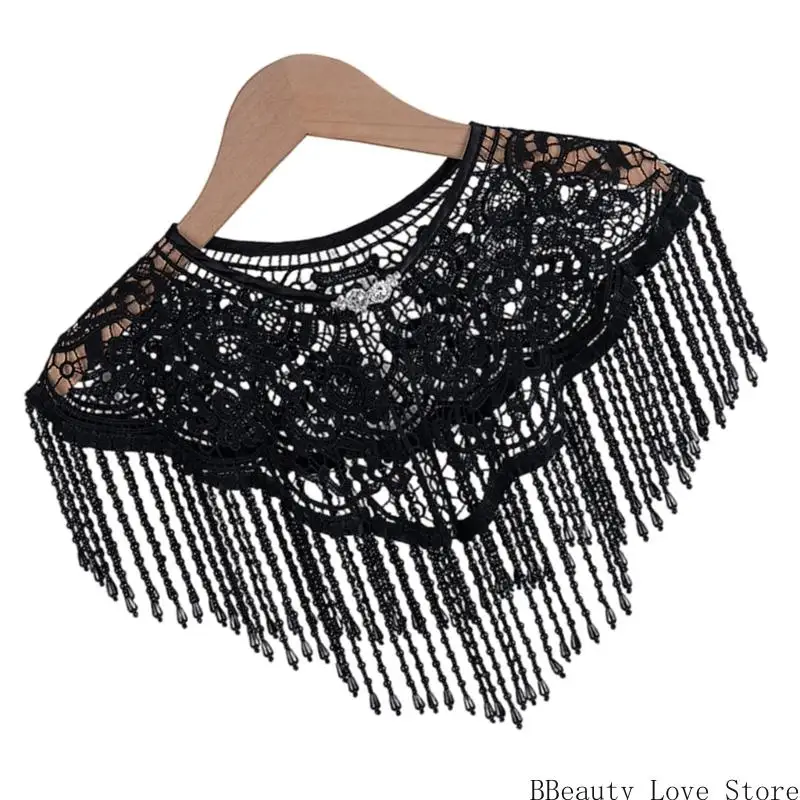 

Sophisticated Pearls Embellished Capelet Flowing Fringe Detail Traditional Wear