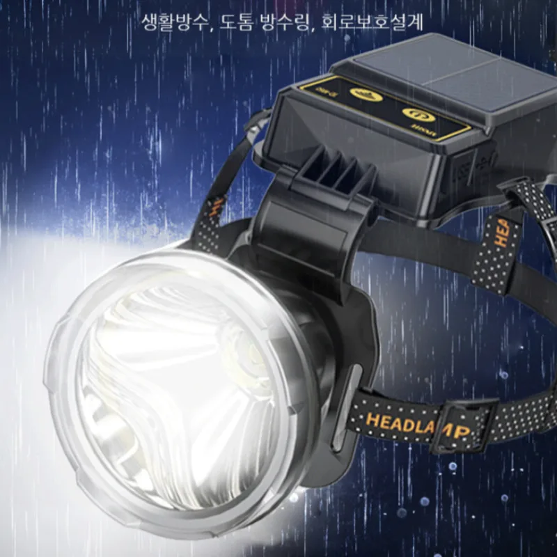 Headlamp long battery life outdoor lighting searchlight long-range high-brightness large light cup solar rechargeable headlamp