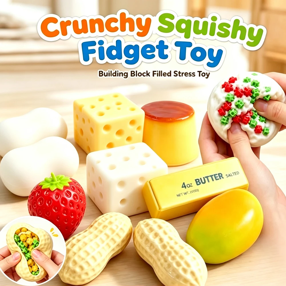 Strawberry Mango Peanut Squishy Soft Slow Rebound Crunch Sound ASMR Stress Relief Toy Building Block Filler Anti Pressure Toy