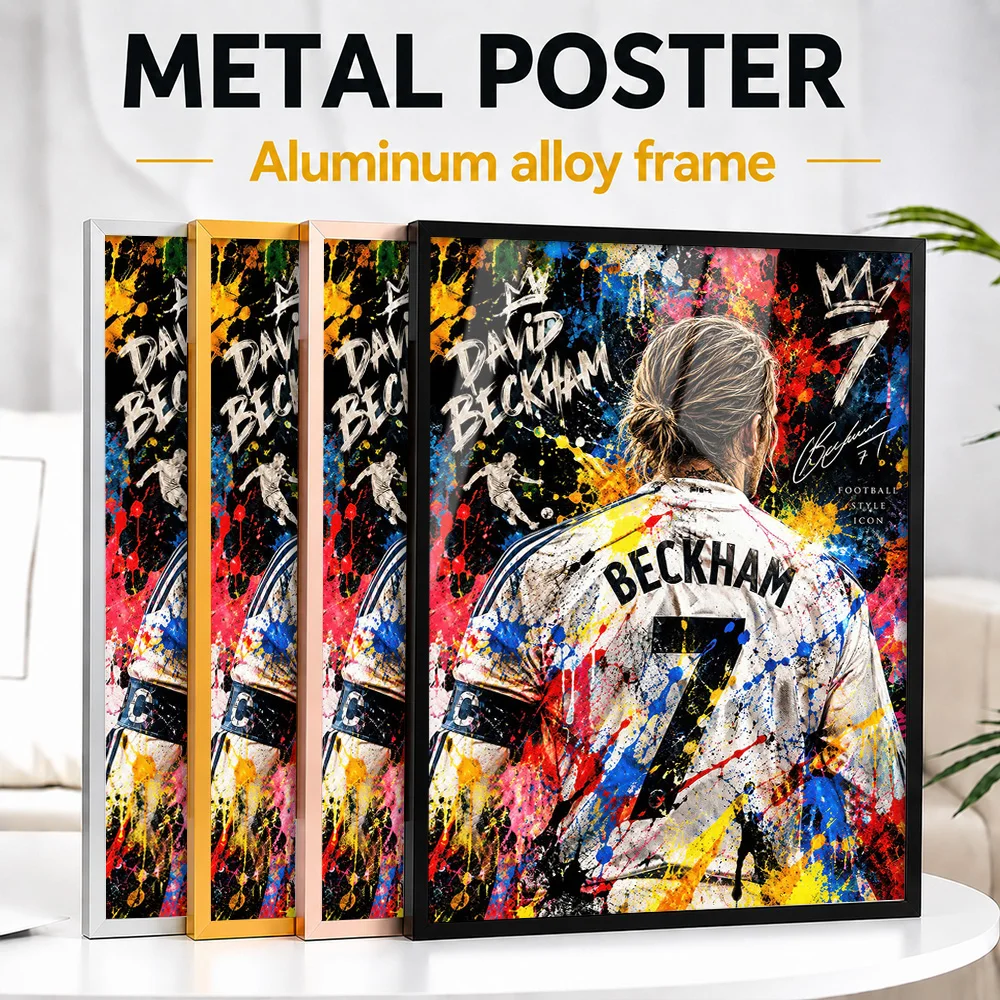 David Beckham Metal Poster With Aluminum Alloy Frame Personalized Paint Splatter Wall Art For Living Room, Football Fan Gift
