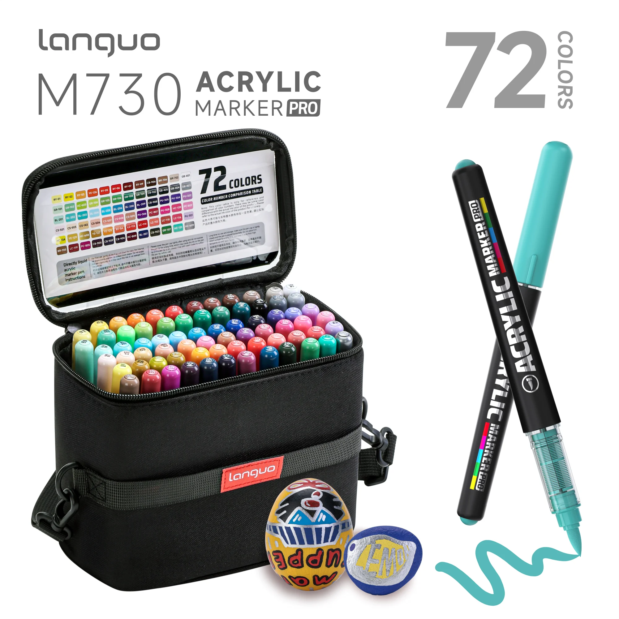 LANGUO 48-192 Kleuren Directe Vloeibare Acrylmarkers met Draagbare Tas, Stapelbaar, Studenten DIY Graffiti Tekenen Schilderen Pen