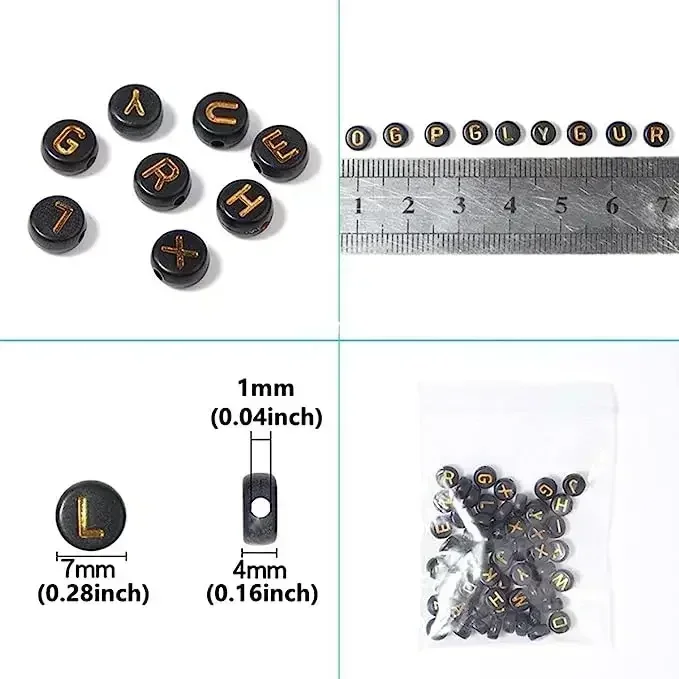 100-500PCS Black Acrylic Letter Beads A-Z Round Alphabet Spacer Beads for DIY Bracelet Necklace Jewelry Making Accessories