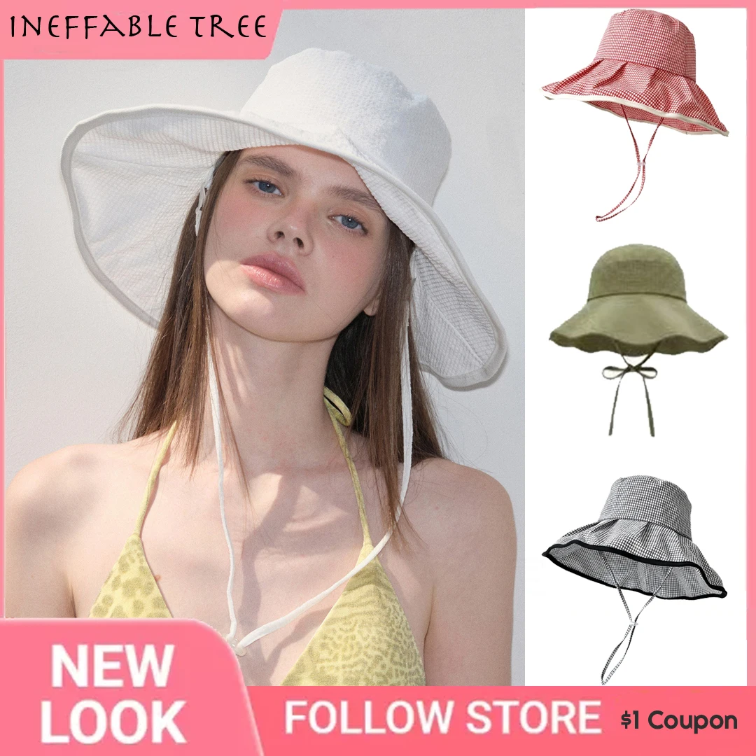 Plaid Big Brim Quick-drying Fisherman Hat Women's Summer Thin Breathable Sun Protection Outdoor Vacation Bucket Cap Bob Homme
