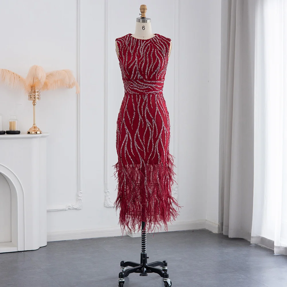 エレガントなホワイトヌードレースショートイブニングドレス羽付き女性ブラックバーガンディミディフォーマルウエディングウェディングパーティーSS499カスタマイズ