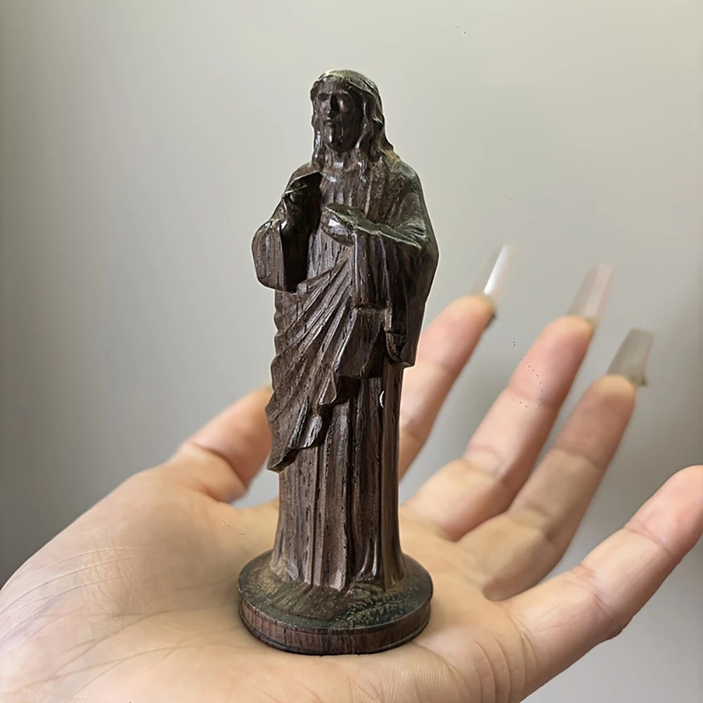 Hand-carved wooden Jesus statue, artistic decoration, living room home decor, classic themed figure design, modern style ornament, holiday gift, collectible craft