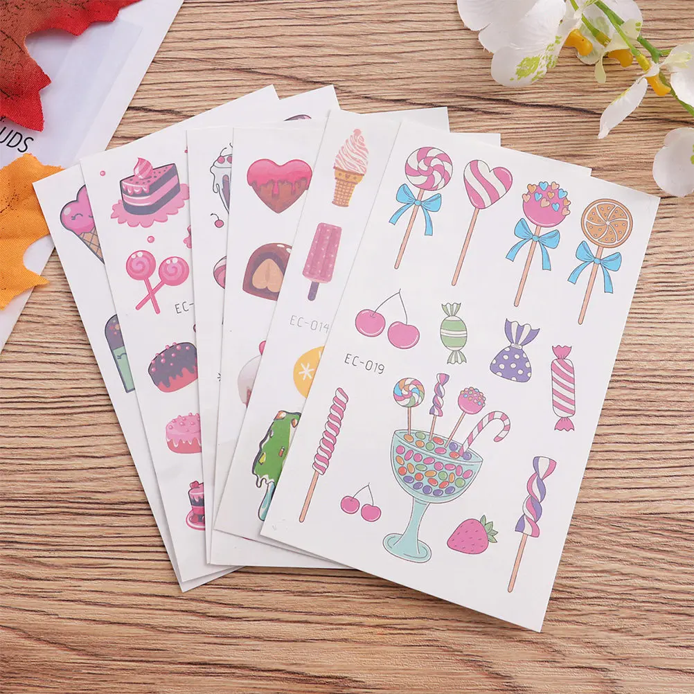 

12 Sheets Waterproof Kids Temporary Tattoos Cartoon Stickers Resistant Party Decorations Cream Theme