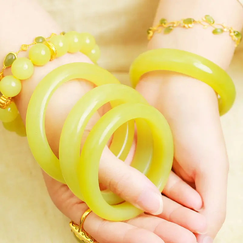 Hetian Jade Ruoqiang Topaz Bracelet Formal Round Strip yellow jade bracelet bangle bangles for women floating light sunny bangle