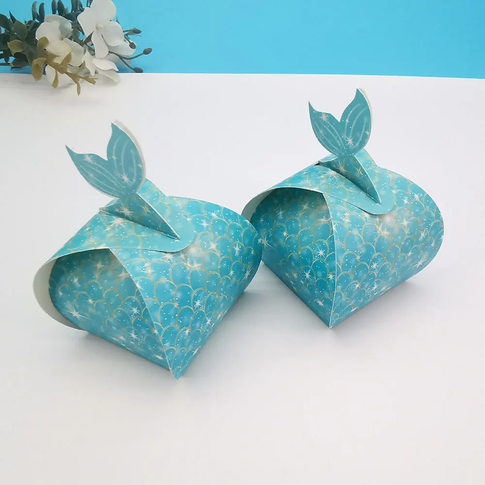 12pcs Mermaid Tail Little Mermaid Birthday Party Treat Bag Under the Sea Themed Goodies Bags Small Gifts Candy Boxes for Guests