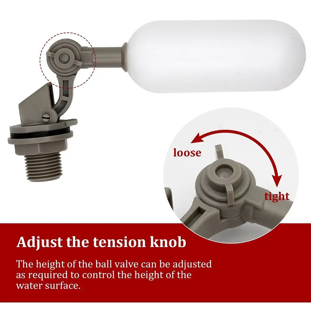1Pcs 1/2 DN15 3/4 DN20 Float Ball Valve ABS PE Adjustable Arm Water Level Control Valve Plastic 360 Degree Adjustable