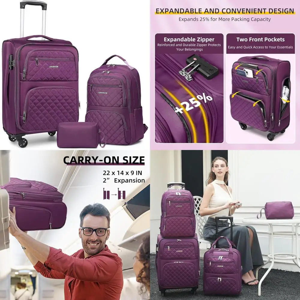 

LARVENDER Мягкая ручная кладь, 3 предмета, расширяемая ручная кладь, 22x14x9, одобренная авиакомпанией, 20-дюймовый чемодан для ручной клади с