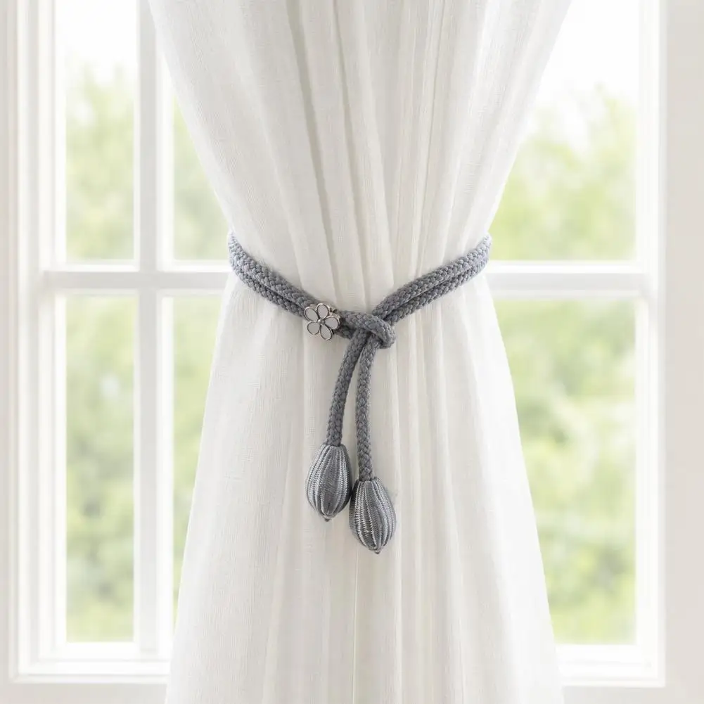 Renters Curtain Ties Braided Curtain Ties 2pcs Adjustable Curtain Tiebacks with Flower Slides Boho Charm Drapery for Bedroom